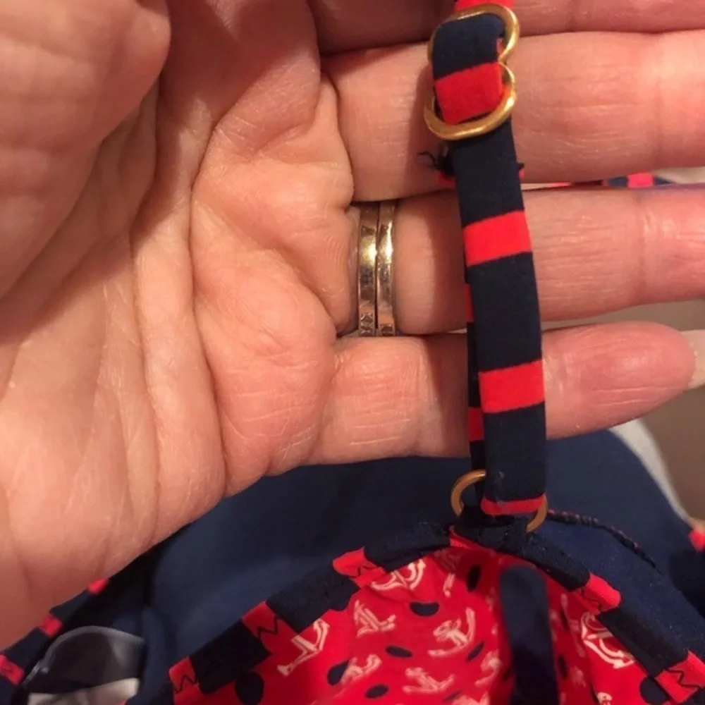 SPERRY FIRST MATE NAUTICAL ANCHOR RED WHITE BLUE RUFFLE BIKINI TOP L